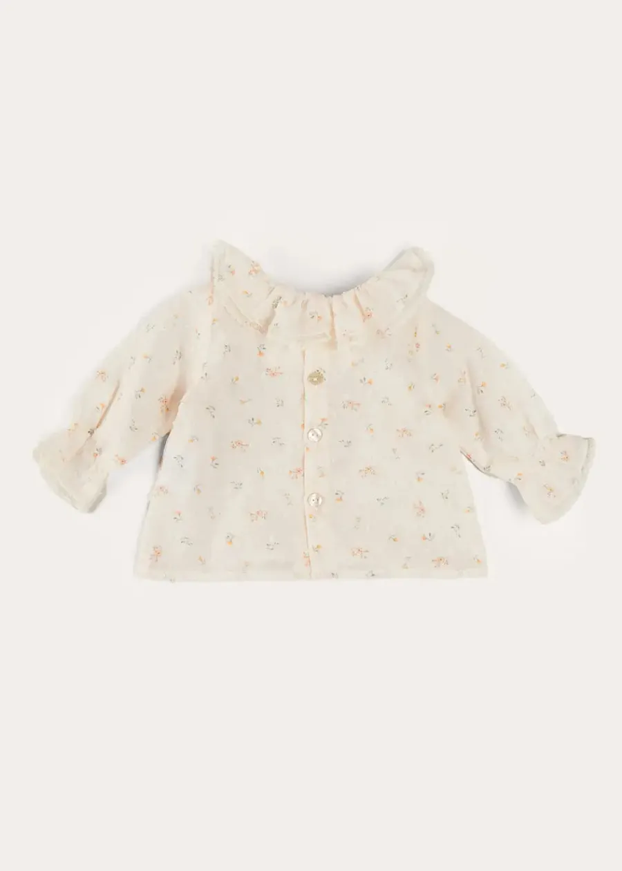Pepa London Esme Floral Ruffle Collar Long Sleeve Blouse in White (1-12mths)
