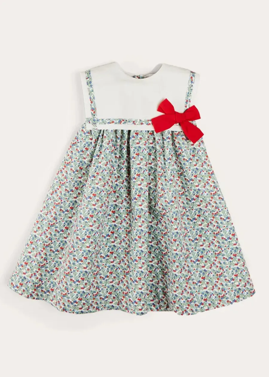 Pepa London Evelyn Floral Sleeveless Bow Detail Trapeze Dress in Red (12mths-8yrs)
