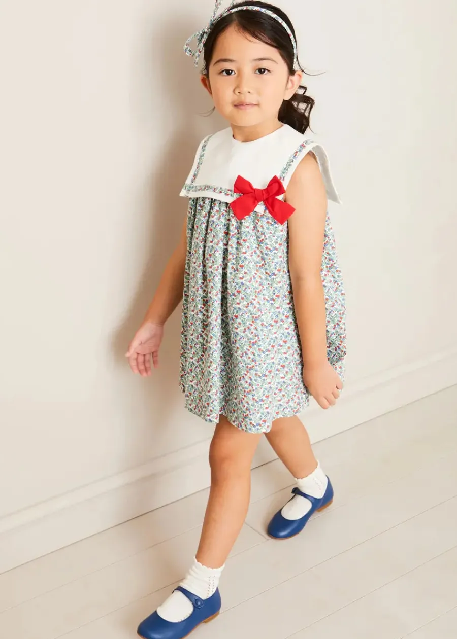 Pepa London Evelyn Floral Sleeveless Bow Detail Trapeze Dress in Red (12mths-8yrs)