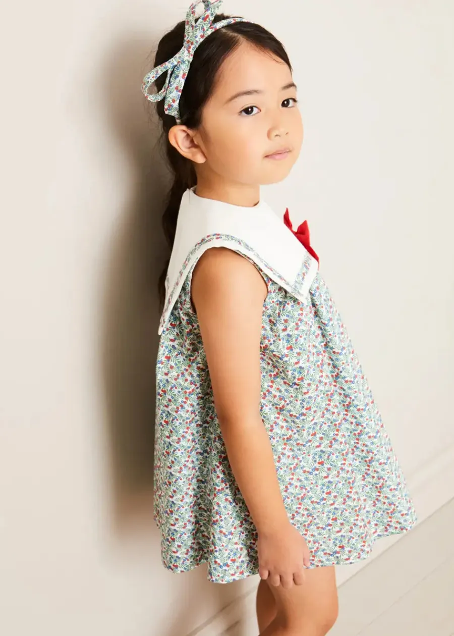 Pepa London Evelyn Floral Sleeveless Bow Detail Trapeze Dress in Red (12mths-8yrs)
