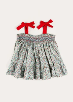Pepa London Evelyn Floral Smock Detail Tie Strap Blouse in Red (4-10yrs)