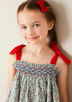 Pepa London Evelyn Floral Smock Detail Tie Strap Blouse in Red (4-10yrs)