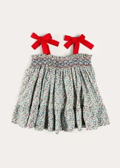 Pepa London Evelyn Floral Smock Detail Tie Strap Blouse in Red (4-10yrs)