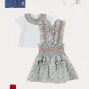 Pepa London Evelyn Floral Smocked Detail Skirt With Braces in Red (18mths-6yrs) | Evelyn Floral Ruffle Collar Top in Red (2-10yrs) | Statement Collar Floral Embroidery Cardigan in Navy (2-10yrs) | Leather Mary Jane Baby Shoes in French Blue (20-26EU) | Evelyn Floral Thin Bow Hairband in Red | Ribbed Shorts Socks Red (0mths-10yrs)