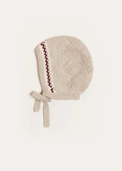 Pepa London Fair Isle Detail Knitted Bonnet in Beige (S-L)