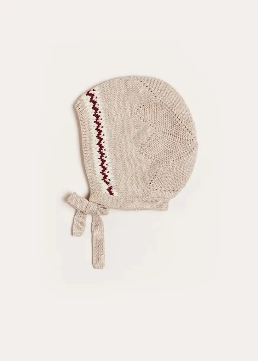 Pepa London Fair Isle Detail Knitted Bonnet in Beige (S-L)