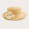 BOY Pepa London Faux Flower Straw Boater Hat With Ivory Flower (S-M)