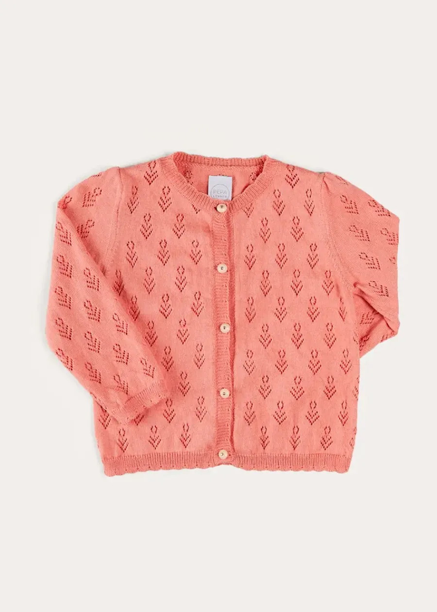 Pepa London Floral Openwork Cotton Cardigan in Pink (2-10yrs)