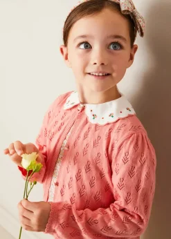 Pepa London Floral Openwork Cotton Cardigan in Pink (2-10yrs)