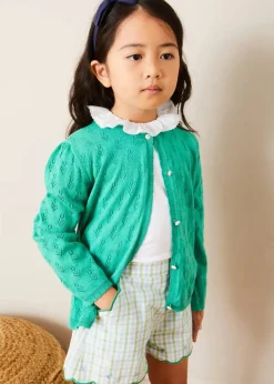 Pepa London Floral Openwork Cotton Cardigan in Green (2-10yrs)