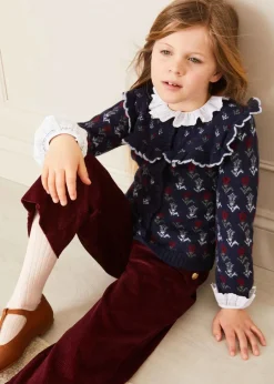 Pepa London Floral Ruffle Bib Cardigan in Blue (2-10yrs)