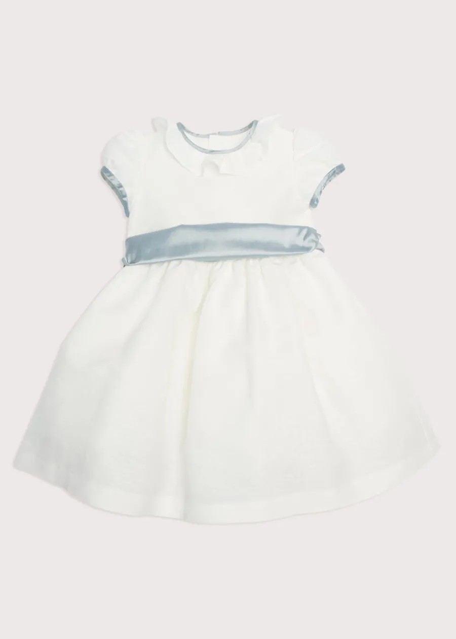 Pepa London Flower Girl Ivory Dress with Blue Silk Sash (6mths-10yrs)