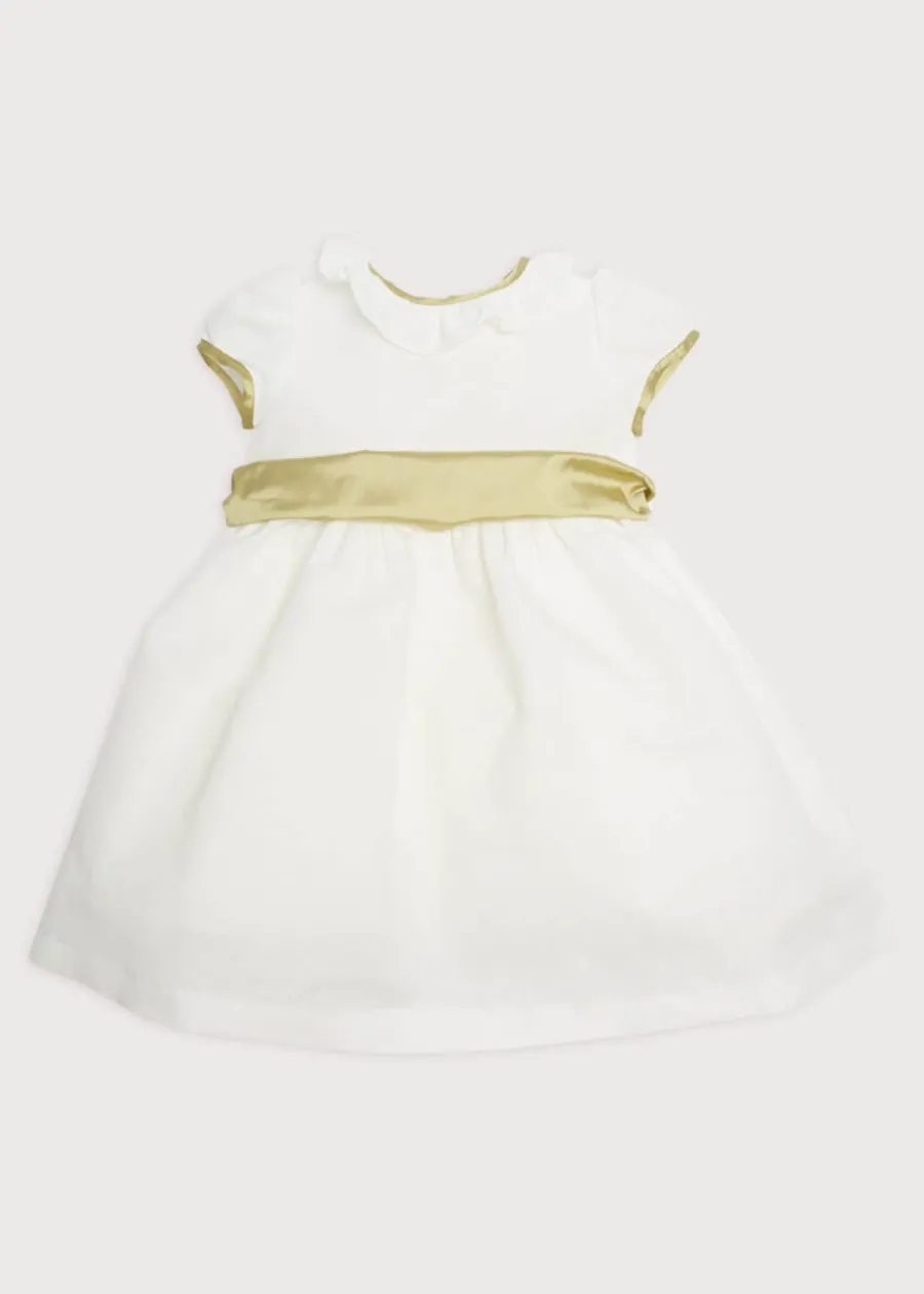 Pepa London Flower Girl Ivory Dress with Green Silk Sash (6mths-10yrs)