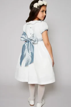 Pepa London Flower Girl Ivory Dress with Blue Silk Sash (6mths-10yrs)