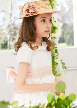 Pepa London Flower Girl Ivory Dress with Pink Silk Sash (6mths-10yrs)