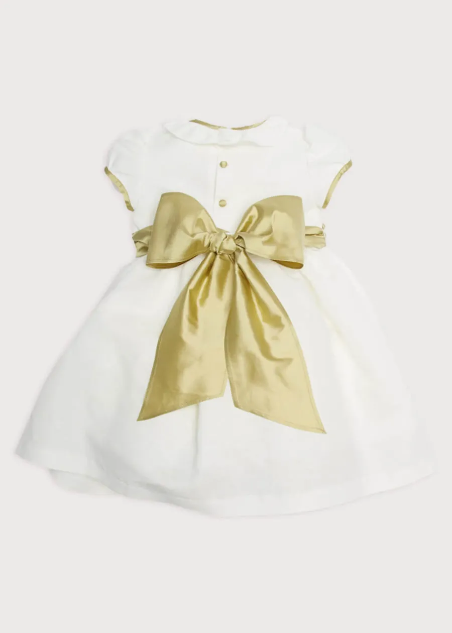Pepa London Flower Girl Ivory Dress with Green Silk Sash (6mths-10yrs)