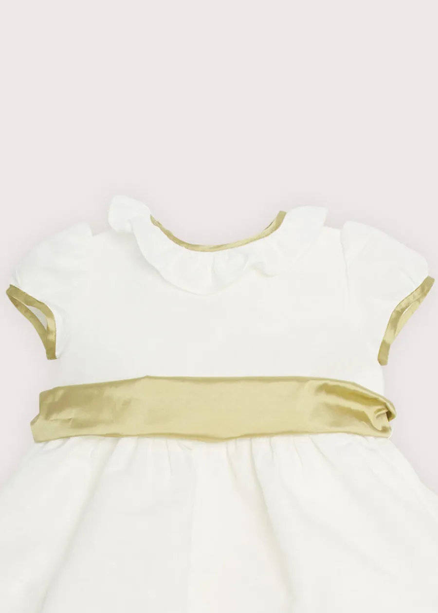 Pepa London Flower Girl Ivory Dress with Green Silk Sash (6mths-10yrs)