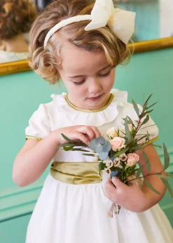 Pepa London Flower Girl Ivory Dress with Green Silk Sash (6mths-10yrs)