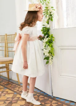 Pepa London Flower Girl Ivory Dress with Pink Silk Sash (6mths-10yrs)