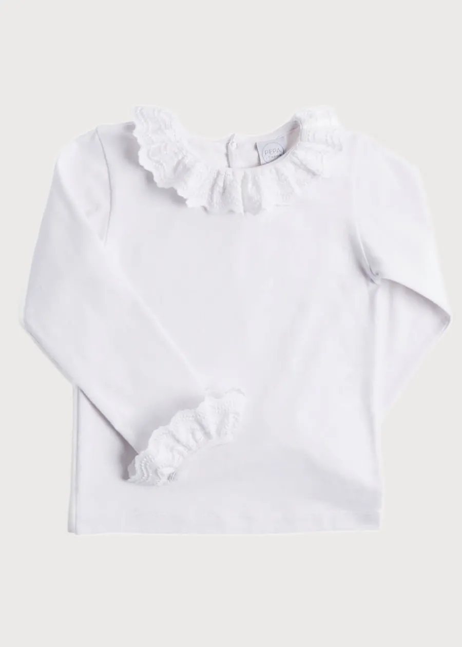 Pepa London Frill Collar Long Sleeve Top in White (18mths-10yrs)