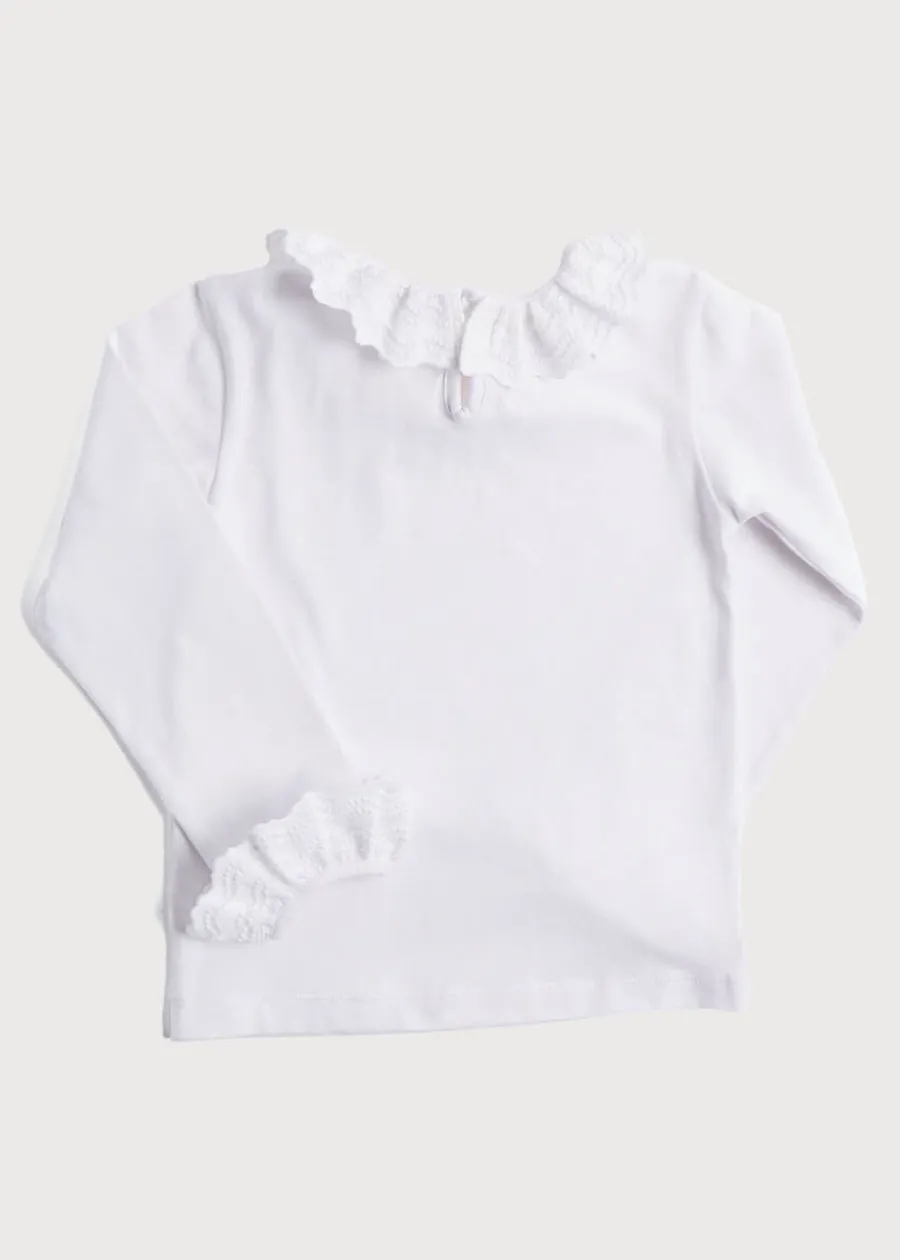 Pepa London Frill Collar Long Sleeve Top in White (18mths-10yrs)