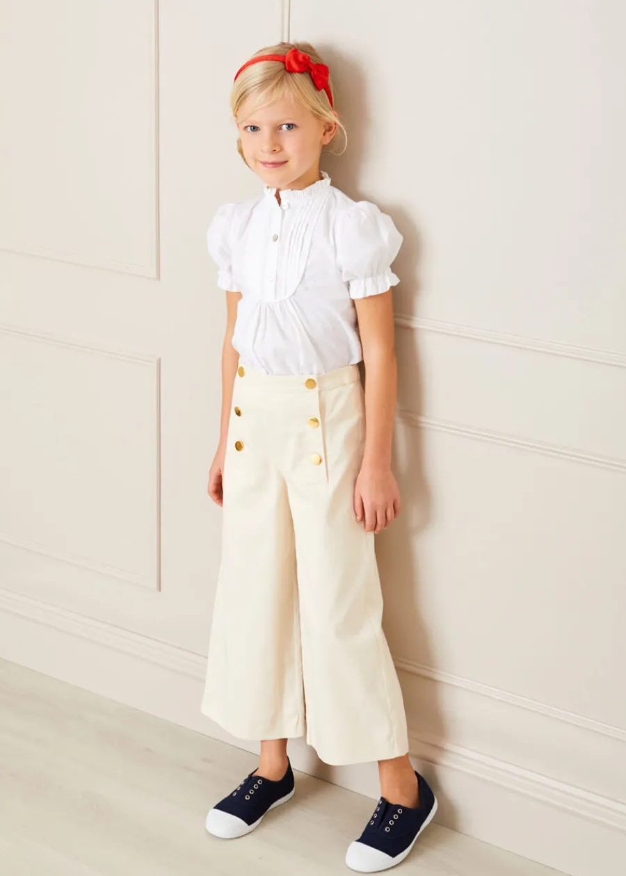Pepa London Frilly Neck Pleated Short Sleeve Blouse in White (18mths-10yrs)