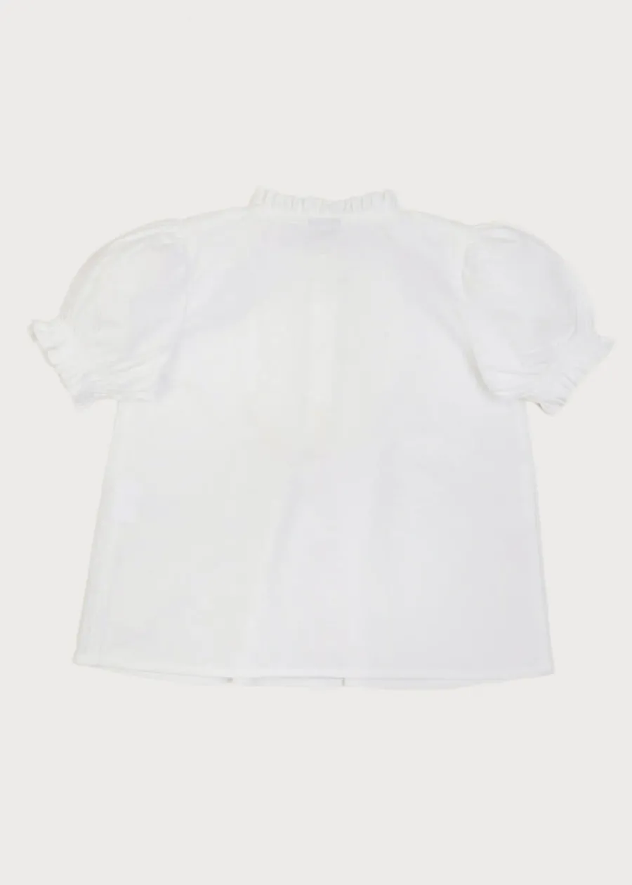 Pepa London Frilly Neck Pleated Short Sleeve Blouse in White (18mths-10yrs)