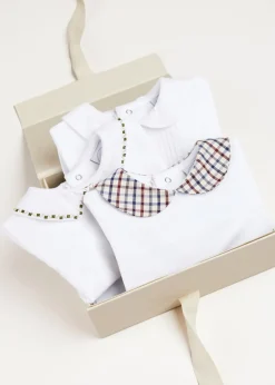 Pepa London Gift boxes | Embroidered Polo Collar Bodysuit in White (0mths-3yrs)