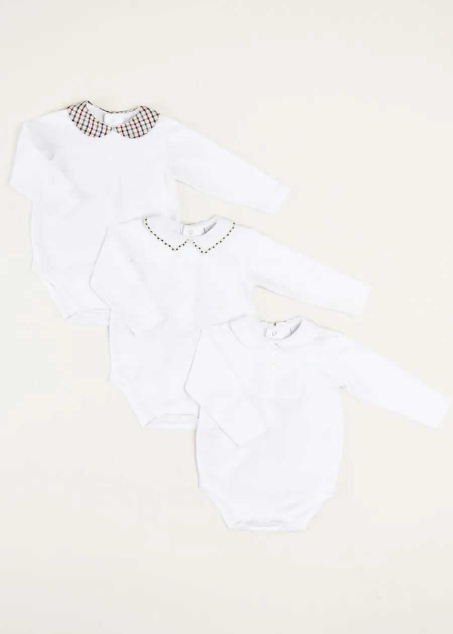 Pepa London Gift boxes | Embroidered Polo Collar Bodysuit in White (0mths-3yrs)