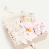 Pepa London Gift boxes | Lace Detail Knitted Bonnet in Pink (1-12mths) | Openwork Detail Baby Cardigan in Pink (1-12mths) | Lace Detail Knitted Booties in Pink | Tilly Floral Print Bloomers With Bow Detail in Pink (1-6mths) | BIBS Dummy in Pink