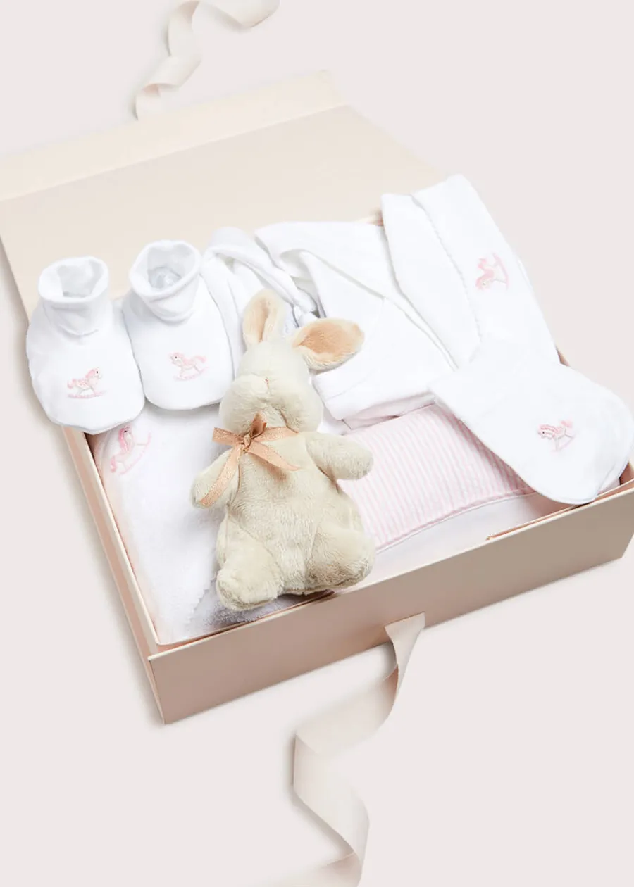 Pepa London Gift boxes | Pink Sleeping Bag with Rocking Horse Detail | Newborn All-In-One With Rocking Horse Embroidery In Pink (1-6mths) | Newborn Side Tie Bodysuit With Rocking Horse Embroidery Pink (1-6mths) | Newborn Towel with Rocking Horse Embroidery In Pink | Newborn Bonnet with Rocking Horse Embroidery Pink (0-3mths) | White Bib with Pink Embroidered Rocking Horse | Newborn Mittens with Rocking Horse Embroidery Pink (1-3mths)
