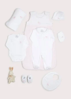 Pepa London Gift boxes | Pink Sleeping Bag with Rocking Horse Detail | Newborn All-In-One With Rocking Horse Embroidery In Pink (1-6mths) | Newborn Side Tie Bodysuit With Rocking Horse Embroidery Pink (1-6mths) | Newborn Towel with Rocking Horse Embroidery In Pink | Newborn Bonnet with Rocking Horse Embroidery Pink (0-3mths) | White Bib with Pink Embroidered Rocking Horse | Newborn Mittens with Rocking Horse Embroidery Pink (1-3mths)