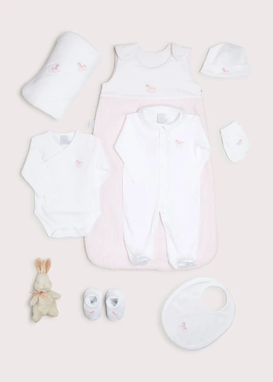 Pepa London Gift boxes | Pink Sleeping Bag with Rocking Horse Detail | Newborn All-In-One With Rocking Horse Embroidery In Pink (1-6mths) | Newborn Side Tie Bodysuit With Rocking Horse Embroidery Pink (1-6mths) | Newborn Towel with Rocking Horse Embroidery In Pink | Newborn Bonnet with Rocking Horse Embroidery Pink (0-3mths) | White Bib with Pink Embroidered Rocking Horse | Newborn Mittens with Rocking Horse Embroidery Pink (1-3mths)