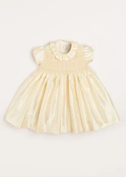 Pepa London Girls Silk Hand Smocked Celebration Dress in Champagne (6mths-10yrs)