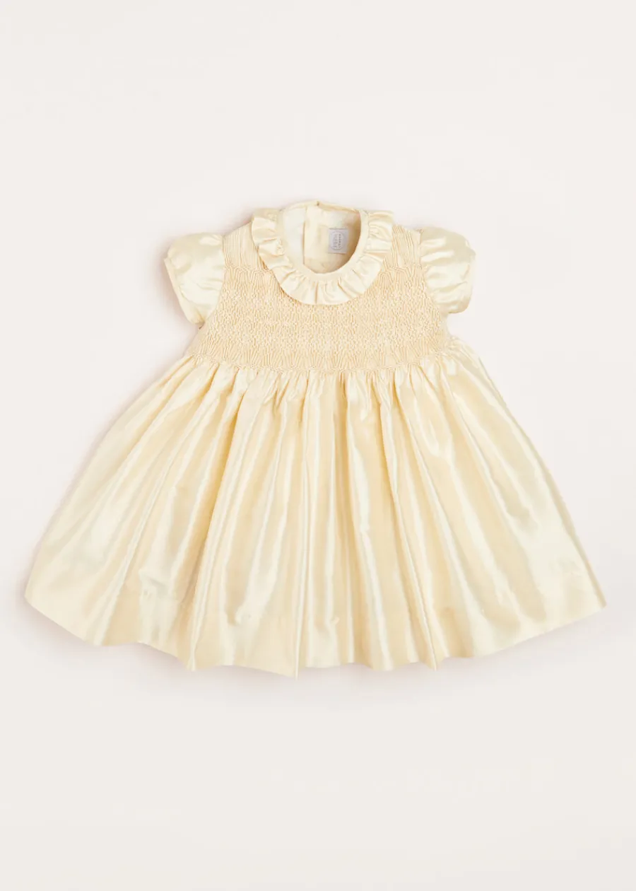 Pepa London Girls Silk Hand Smocked Celebration Dress in Champagne (6mths-10yrs)