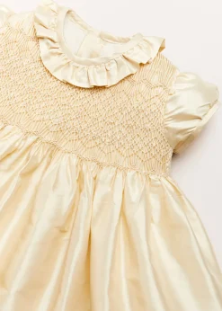 Pepa London Girls Silk Hand Smocked Celebration Dress in Champagne (6mths-10yrs)