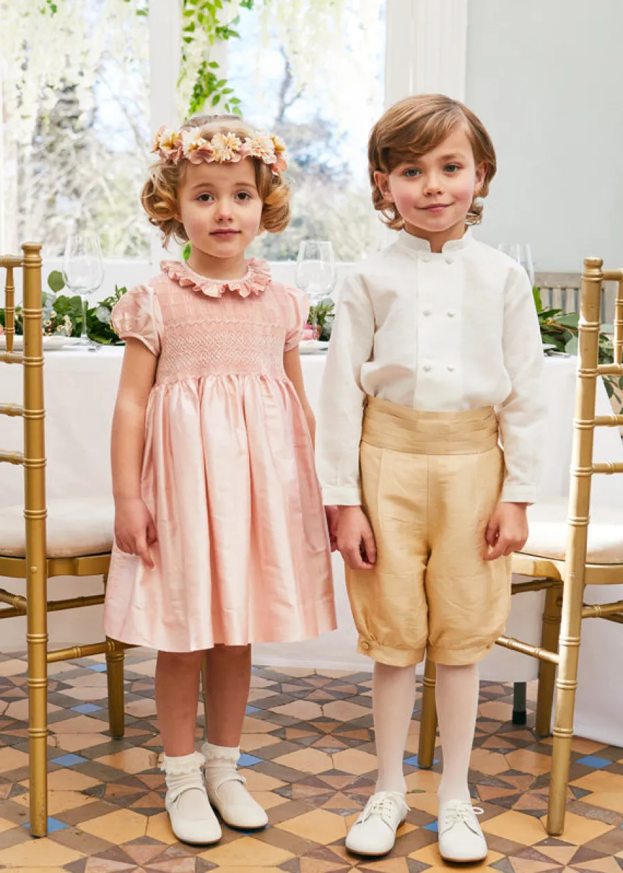 Pepa London Girls Silk Hand Smocked Celebration Dress in Pink (6mths-10yrs)