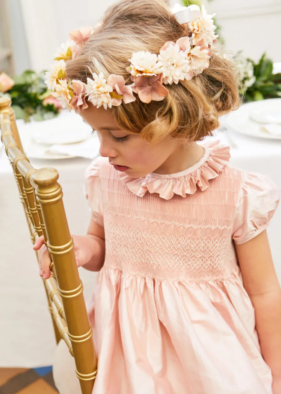 Pepa London Girls Silk Hand Smocked Celebration Dress in Pink (6mths-10yrs)