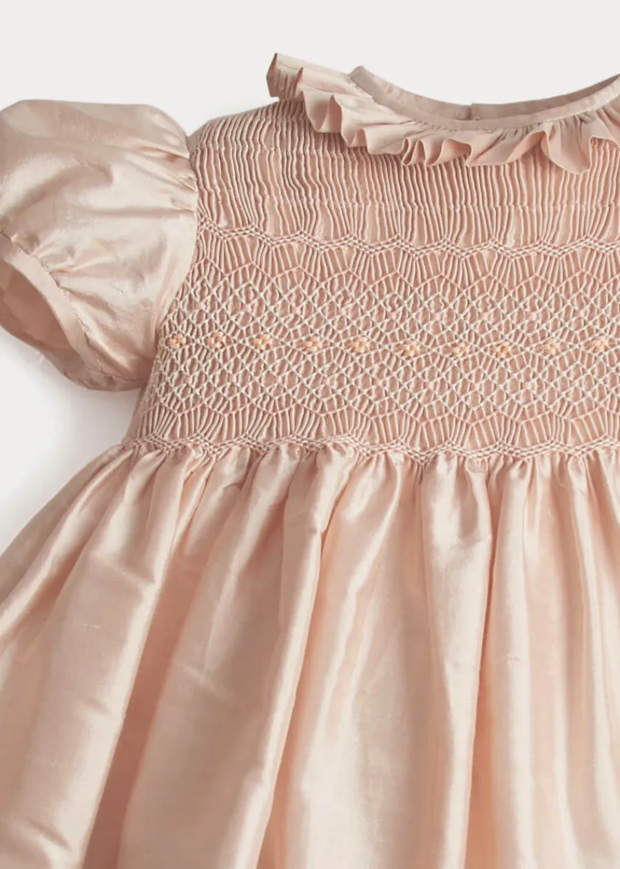 Pepa London Girls Silk Hand Smocked Celebration Dress in Pink (6mths-10yrs)