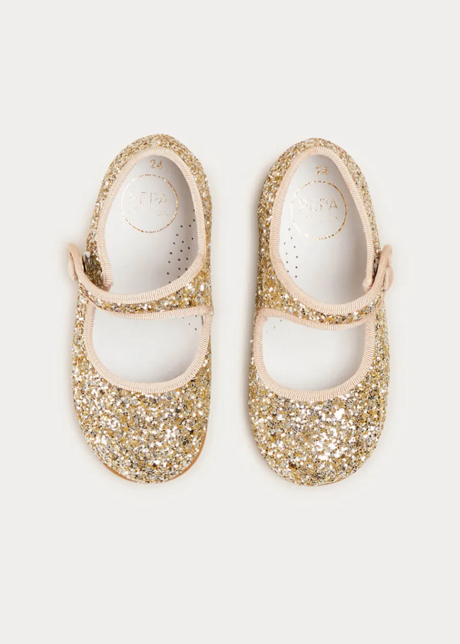 Pepa London Glittery Mary Jane Shoes in Gold (24-34EU)