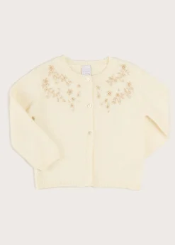Pepa London Gold Embroidered Cardigan In Cream (12mths-10yrs)