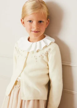 Pepa London Gold Embroidered Cardigan In Cream (12mths-10yrs)