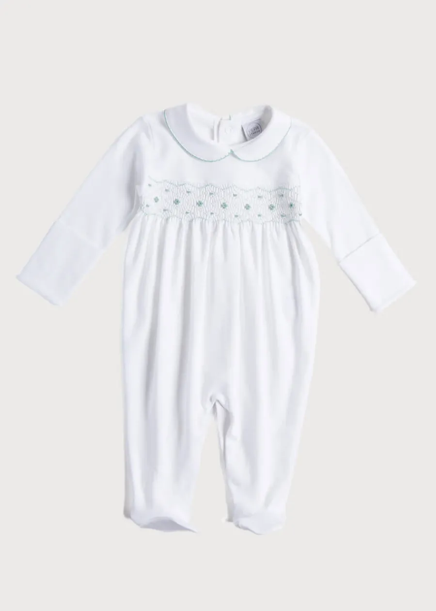 BOY Pepa London Green Hand Smocked Cotton All-in-One (0-18mths)