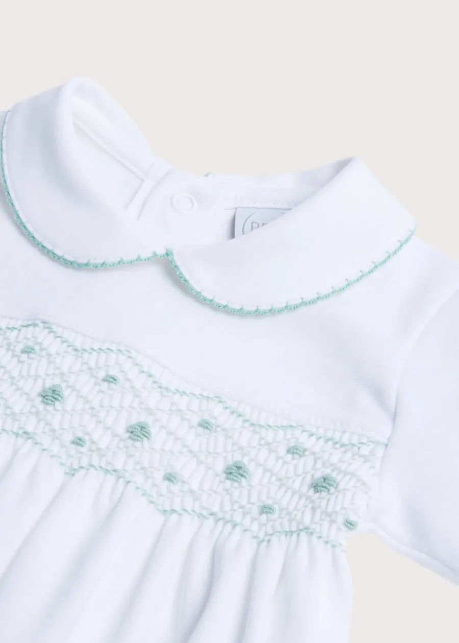 BOY Pepa London Green Hand Smocked Cotton All-in-One (0-18mths)