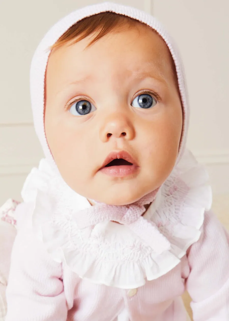Pepa London Hand Smocked Collar Long Sleeve Blouse In Baby Pink (0-12mths)