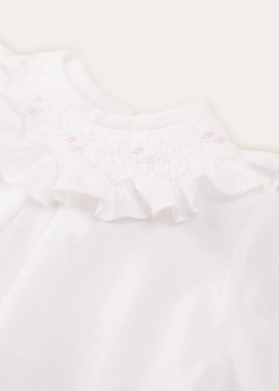 Pepa London Hand Smocked Collar Long Sleeve Blouse In Baby Pink (0-12mths)