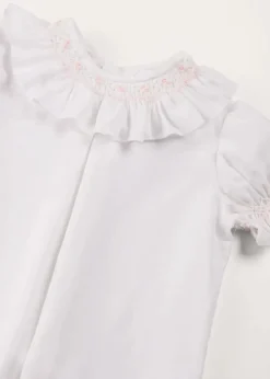 Pepa London Hand Smocked Collar Short Sleeve Blouse in White (18mths-6yrs)