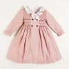 Pepa London Hand Smocked Double Breasted Long Sleeve Dress in Pink (12mths-10yrs)