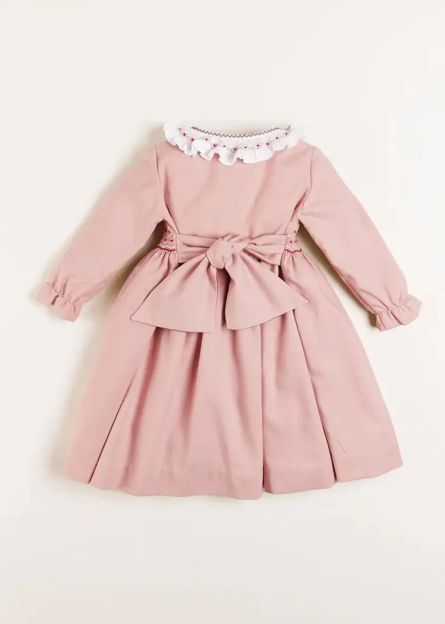 Pepa London Hand Smocked Double Breasted Long Sleeve Dress in Pink (12mths-10yrs)