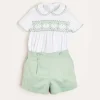 BOY Pepa London Hand Smocked Peter Pan Collar Short Sleeve Two Piece Set in Green (18mths-6yrs)